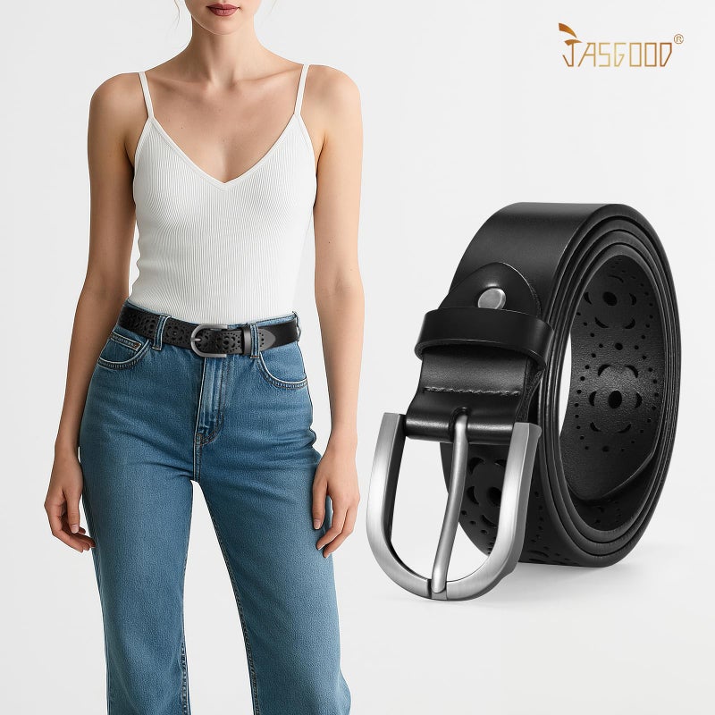 JASGOOD Hollow Genuine Leather Belt for Women Ladies Belt for Jeans Pants Casual Waist Belt - Image 5